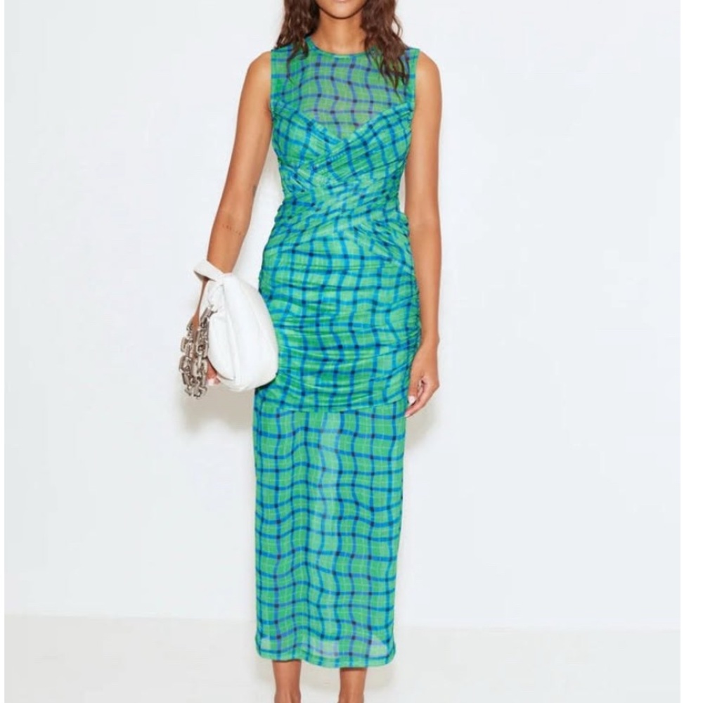 Simon Miller Green Ruched Sheath Midi Dress